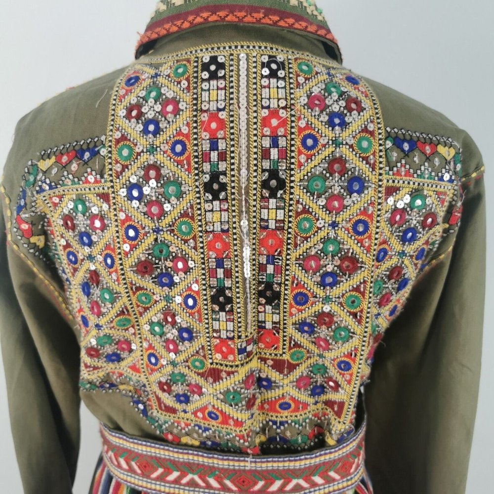 ZARA Green Mirrored Embroidered Tie Waist Boho Ethnic Jacket Small Fits 12 14 - Picture 9 of 9
